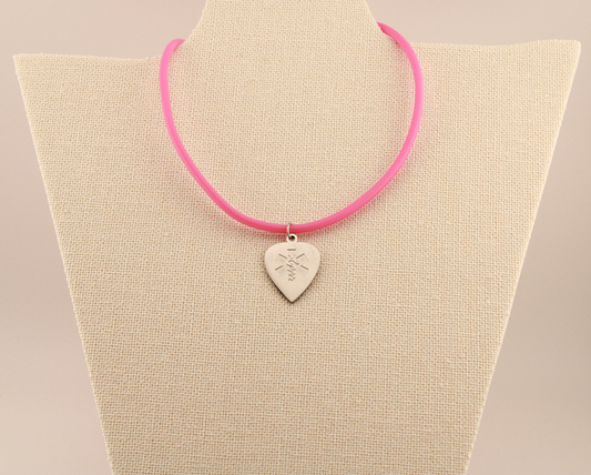 Bubblegum Pink Heart Medical ID Pendant Rubber Cord Necklace