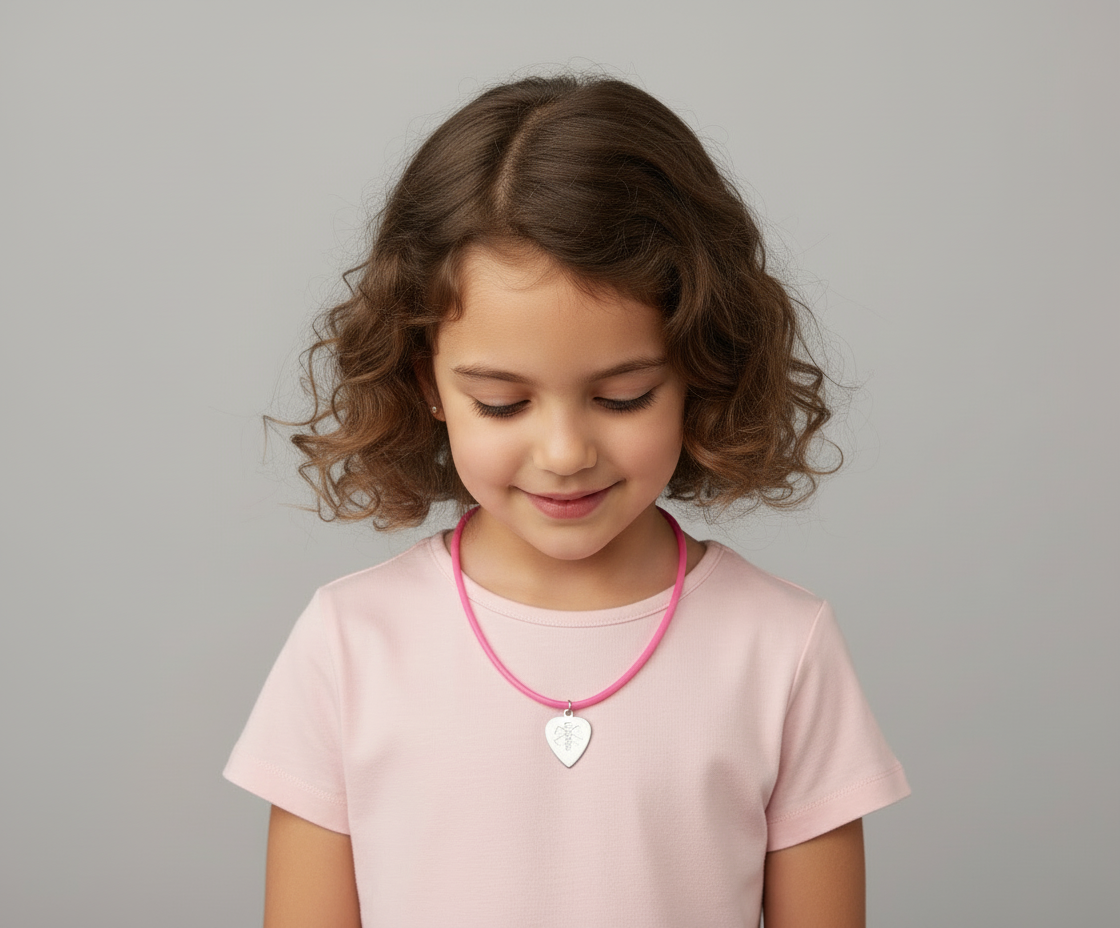 Bubblegum Pink Heart Medical ID Pendant Rubber Cord Necklace