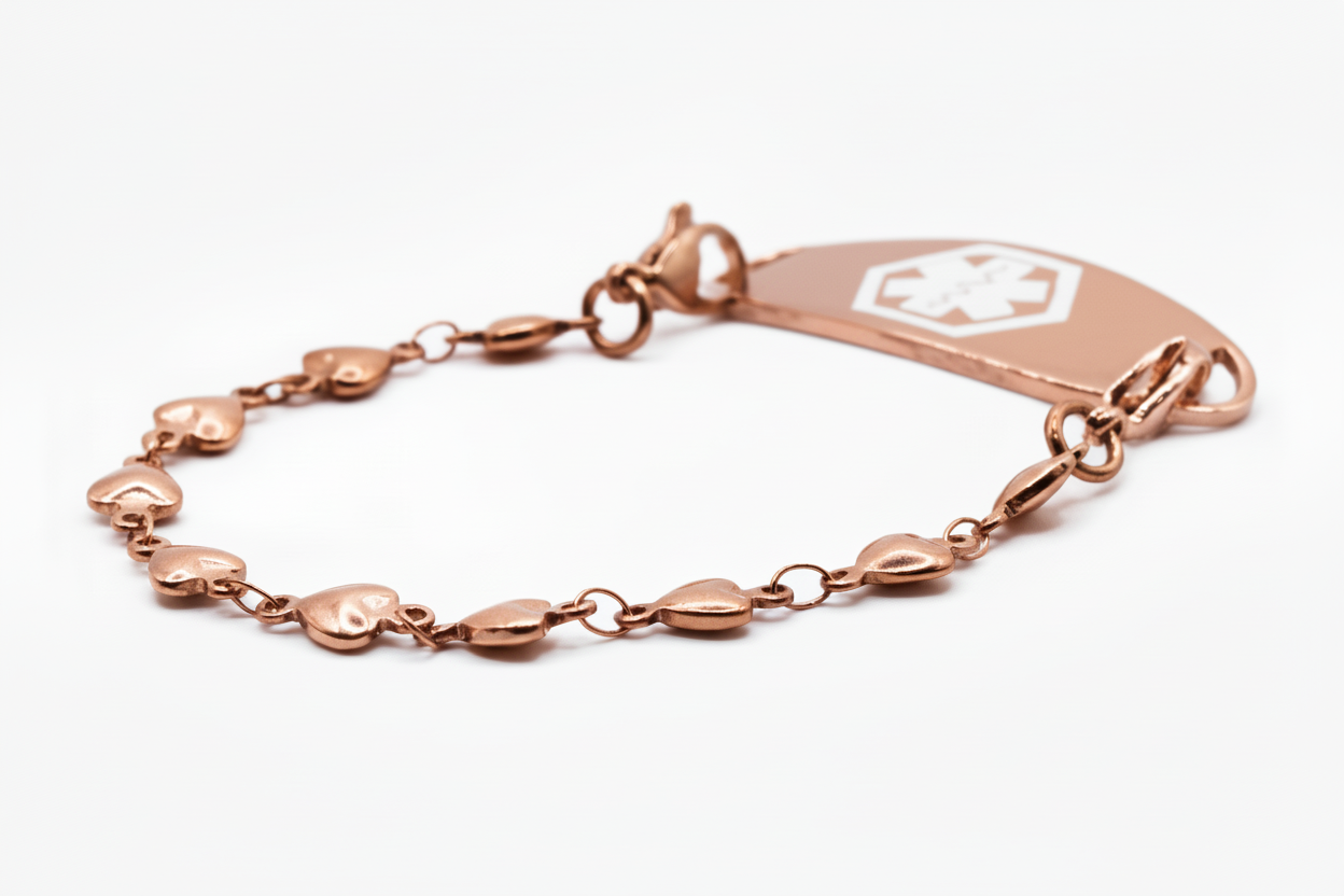 Rose Gold Linked Hearts Medical ID Bracelet