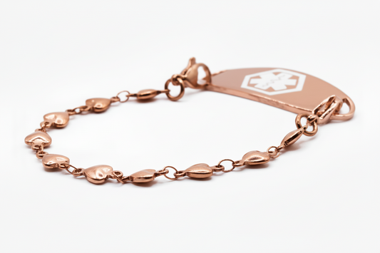 Rose Gold Linked Hearts Medical ID Bracelet