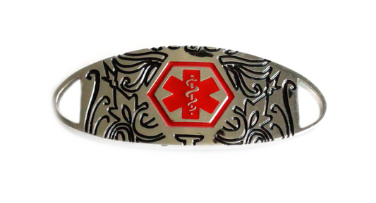 Stainless Steel Black & Red Scroll Medical ID Tag