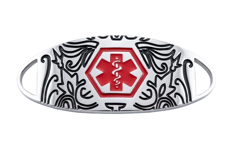 Stainless Steel Black & Red Scroll Medical ID Tag