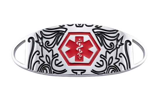 Stainless Steel Black & Red Scroll Medical ID Tag
