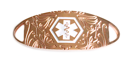 Stainless Steel Rose Gold & White Scroll Medical ID Tag