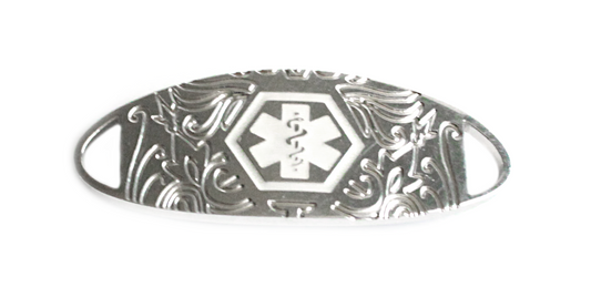 Stainless Steel Silver & White Scroll Medical ID Tag