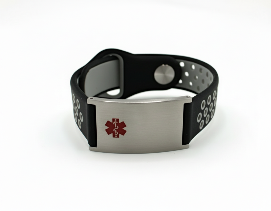 Black & Gray Metro Silicone Medical ID Bracelet