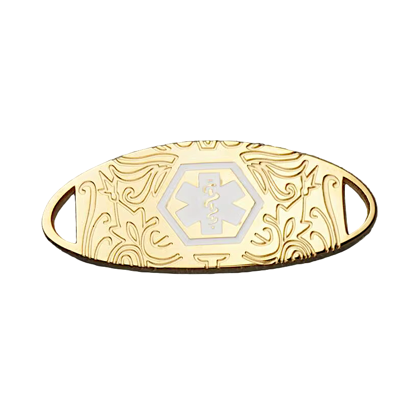 Stainless Steel White & Gold Scroll Medical ID Tag