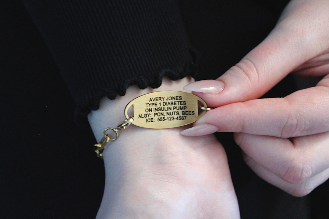 Gold Linked Hearts Medical ID Bracelet