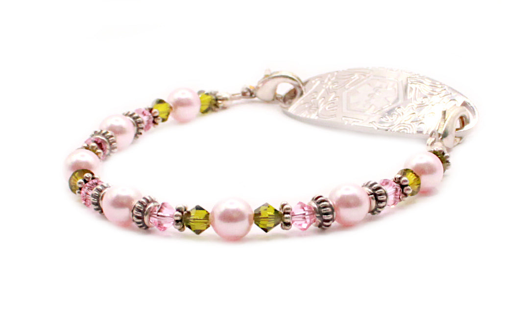 Pretty in Pink Crystal Pearl Medical ID Bracelet