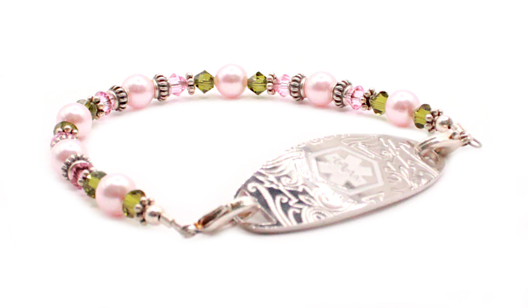 Pretty in Pink Crystal Pearl Medical ID Bracelet