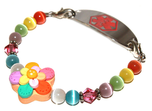 Multi-Color Polymer Clay Flower Medical ID Bracelet