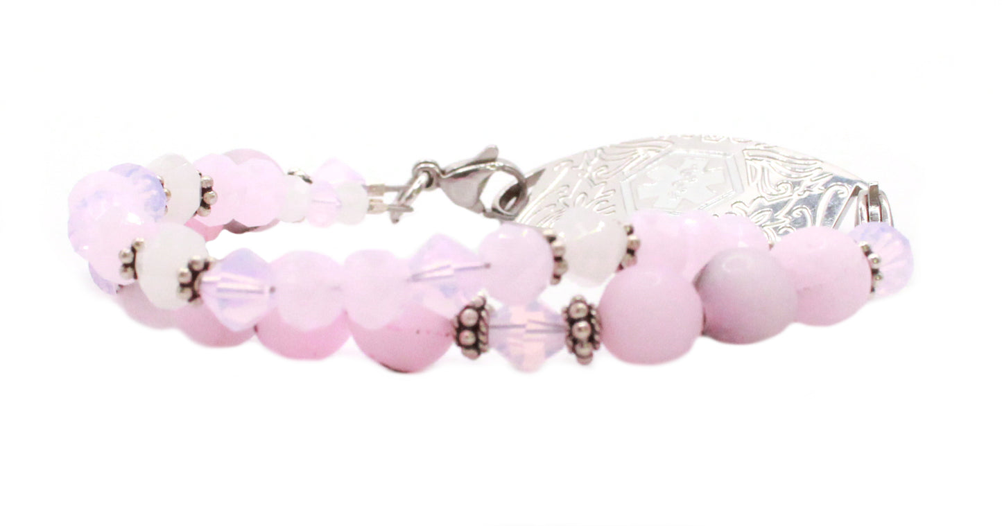 Serenity Pink Opal Jade Medical ID Bracelet