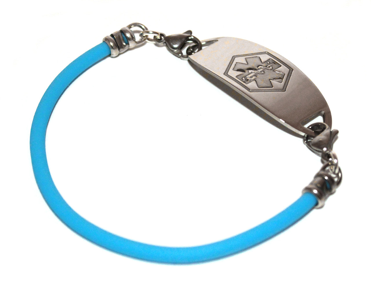 Baby Blue Rubber Sporty Cord Medical ID Bracelet