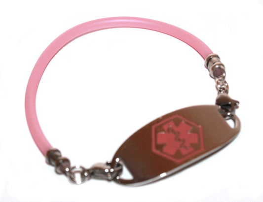 Pink Rubber Sporty Cord Medical ID Bracelet